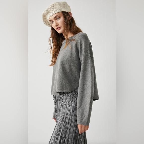 NWT FREE PEOPLE Jamie Pullover Sweater In Dark Heather Gray MSRP $148 Size S - Picture 3 of 11